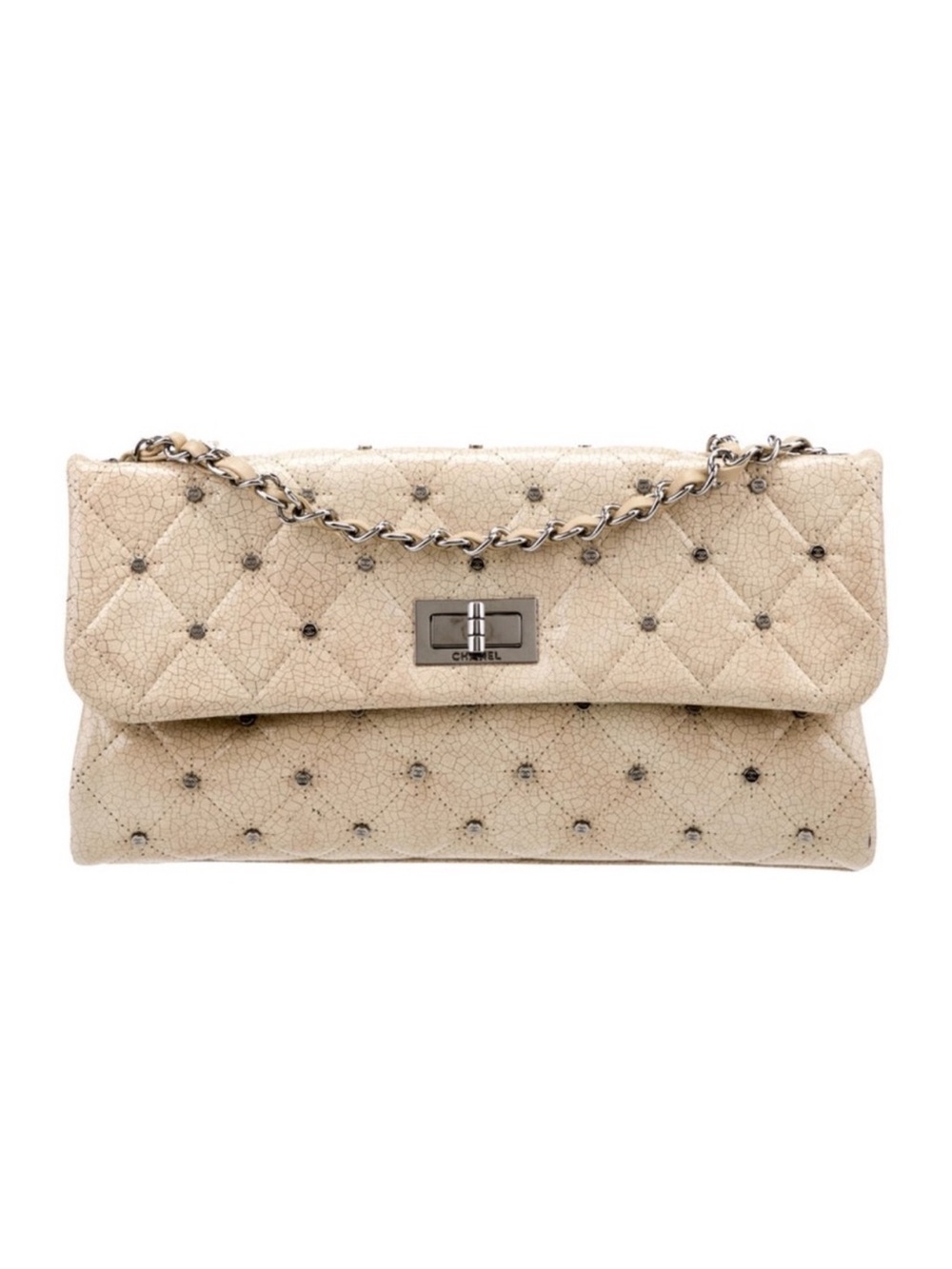 Chanel Vintage Studded CC Reissue Crackle Effect Flap Bag in Tan / Beige